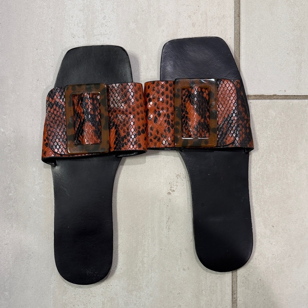 Black and Brown Snakeskin Slide Sandals
